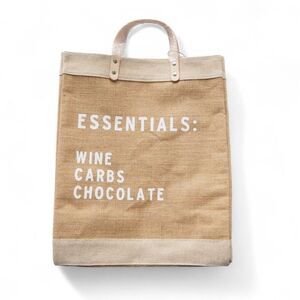 Santa Barbara Design Essentials: Wine Carbs Chocolate Burlap Market Tote Bag